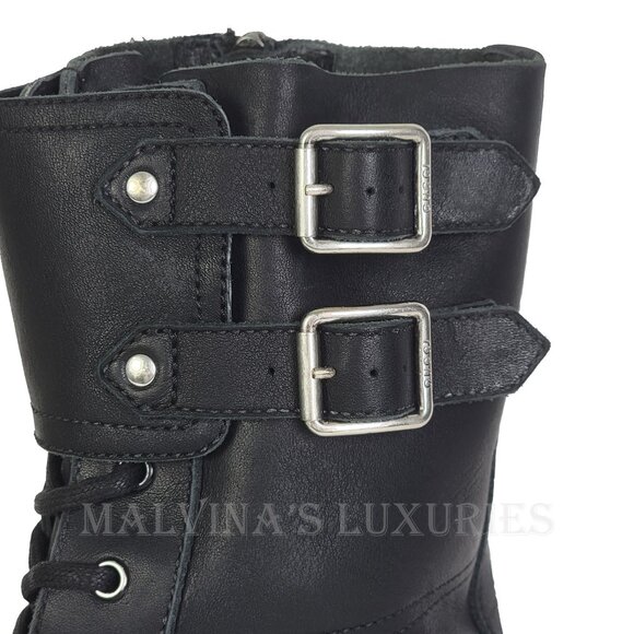 GUCCI BOOTS MENS LACE UP DISTRESSED BLACK LEATHER w LOGO sz 9 / 9.5 US - Picture 10 of 15